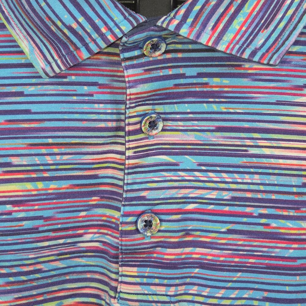 Bugatchi Polo Shirt Mens Large Blue Multicolor Striped Golf Casual Stretch - Picture 3 of 10